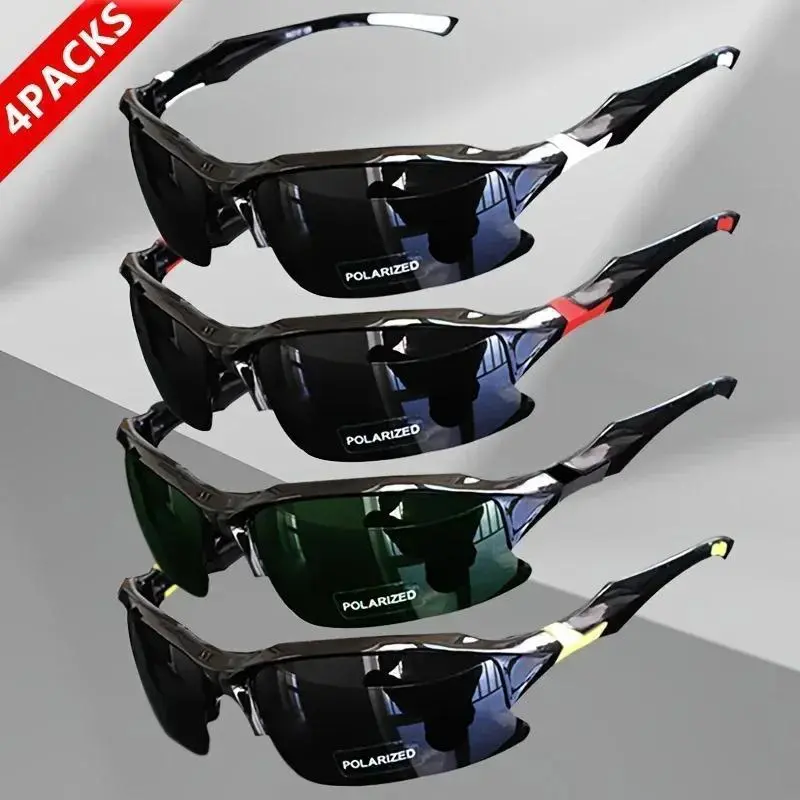 Zee Lool Unisex 4-Pack Polarized Sports Sunglasses - Windproof Outdoor Eyewear with Protective Athletic Outdoor Men's Sunglasses Lenses, Ideal for Running, Driving, Athletic Men's Sunglasses
