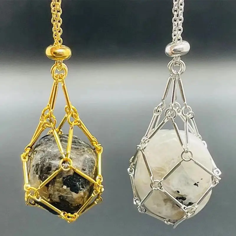 Crystal Holder Cage Necklace Interchangeable Adjustable Metal Net Necklace Accessories Stone Collecting Holder For Women Men