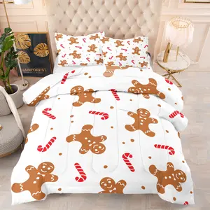 Gingerbread Man Quilt Bedding Set, Cute Christmas Bedroom Decoration Gift for Children, Includes 1 Quilt and 1 or 2 Non Core Pillowcases