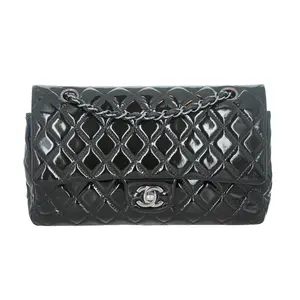 Pre-owned CHANEL Patent Crossbody Bags Quilted Classic Double Flap Medium Dark Green