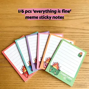 1/6 PCS 50 Sheets 'EVERYTHING IS FINE' Dumpster Fire Fun Sticky Notes Colorful Self Adhesive Tearable Memo Pad Multi Color Small Expression Note Paper Easy Peel Perfect for Office School Study Desk Planner Organization Daily Reminder, Emotional Support