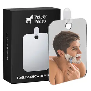 Pete & Pedro Fogless Shower Shaving Mirror - Fog-Free Reflection for Precision Grooming, Durable Compact Design with Adhesive Hook, Ideal for Shaving & Travel Ready