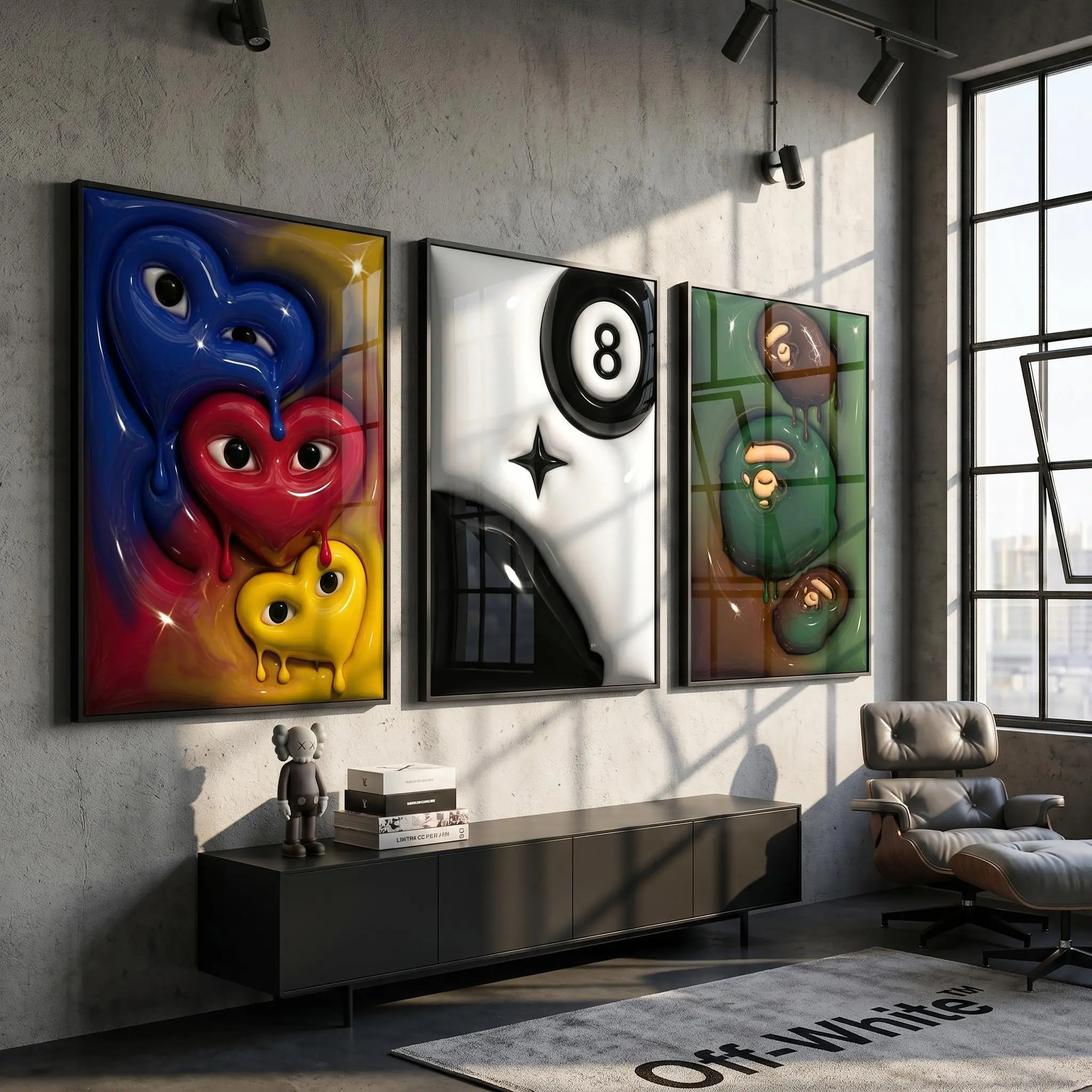 3-Piece KAWS 3D Hypebeast Poster Set, Dopamine Wall Art for Hypebeast Room Decor
