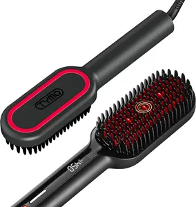 Upgraded Hair Straightener Brush - Ionic Plus Straightening Brush with Dense Bristles, 16 Temps, Dual Voltage | Heat Brush Straightener for Women | Flat Iron Comb for Thick Curly Hair