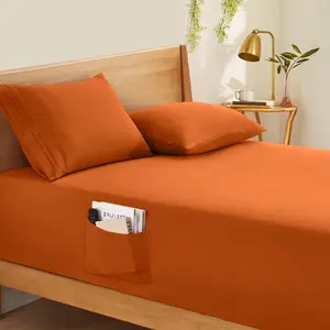 King Size Extra Deep Pocket Fitted Microfiber Bed Sheet inFast shipping Burnt Orange 1800 Thread Count Fits Up to 24 Inch Mattress for Bedroom Luxury Use Cooling Gel Memory Foam Topper crown Pattern Duvet Cover Set bag seersucker Tree