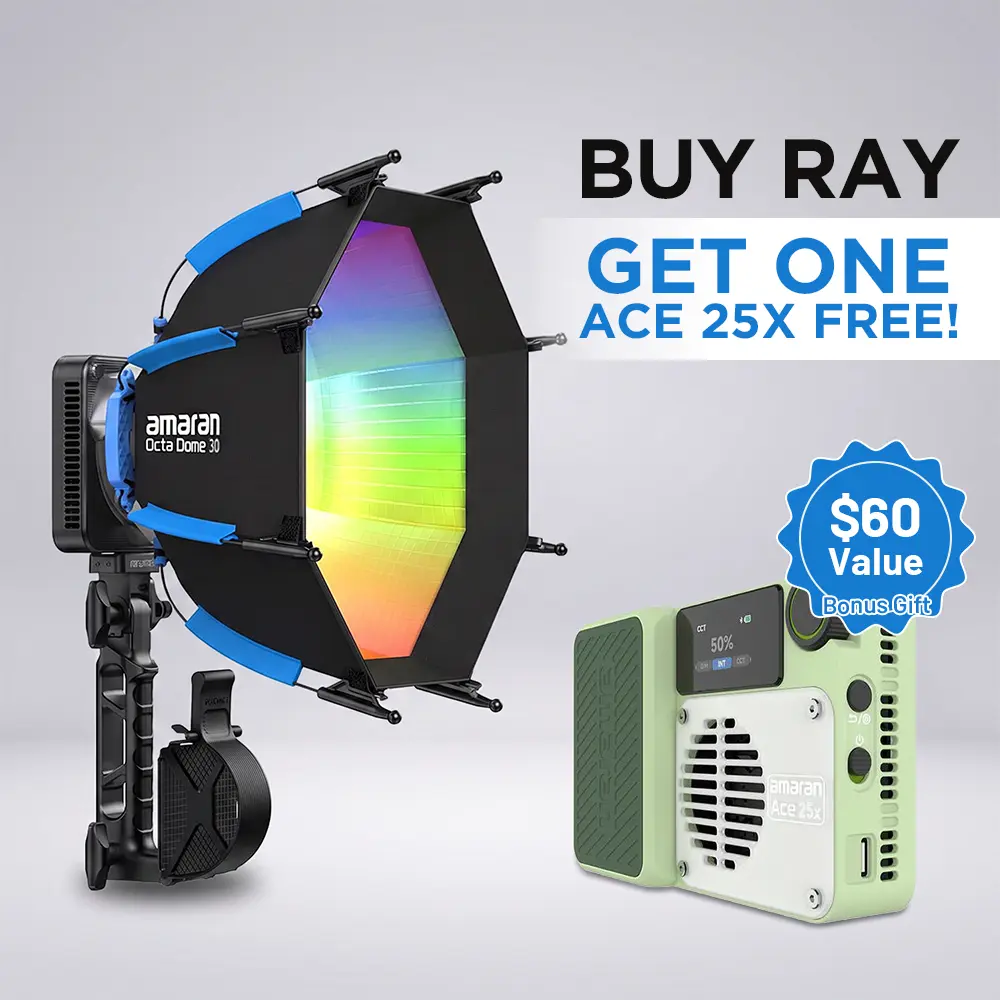amaran Ray 120c RGB Video Light,120W full-color Portable Studio Light IP54,CCT 1,800K-20,000K,APP Control Bowens Mount LED Lights for Photography w/Softbox Portable Bag