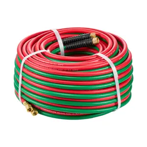 VEVOR Oxygen Acetylene Hose, 1/4-Inch x 100FT Oxy Acetylene Hose with 9/16"-18 B Fitting, 300PSI T Grade Welding Cutting Torch Twin Hose, Compatible with Oxygen, Acetylene, Propane and Other Fuel Gases