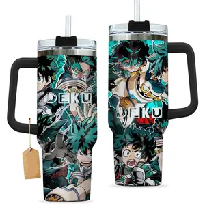 My Hero Academia Deku Izuku Midoriya 40oz Stainless Steel Tumbler with Handle, Anime Manga Fan Travel Mug