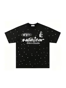 American Vintage Streetwear Washed Tie-Dye Star Letter Flame T-Shirt, Men's Summer New Fashion Casual Sport Round Neck Short Sleeve Top