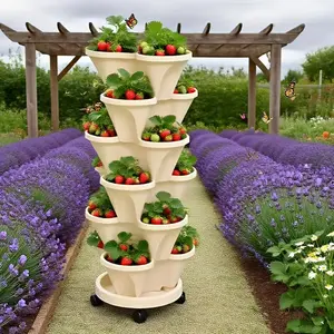 6-Layer Plastic Flower Pot with Wheels, 3-Dimensional Multi-Layer Planting Box, Stackable Vegetable Planters, Specially Designed for Vegetables, Strawberry Planter, Strawberry Vertical Planters, Balcony Vegetable Pot, Easy to Move with Universal Wheels