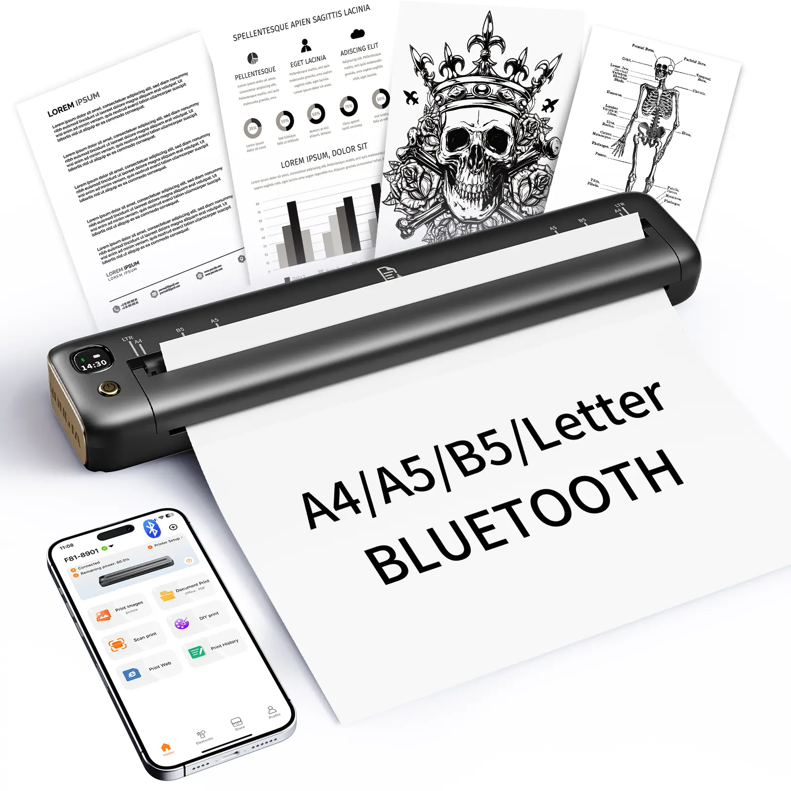 RONGTA Portable Inkless Thermal Label Printer - Wireless Bluetooth, Battery-Powered, Compatible with 8.5" x 11" US Letter Paper, Cool Tech Gadget for Travel & Office (Shipping Label Printer for Adults) Thermal Printer Compatible Shipping Label Maker