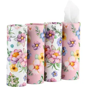 Tissues Holder For Car with Facial Tissues-4 PK-Travel Tissue Tubes Box Container Perfect Fit For Car Cup Holder,Tissues Cylinder (Pink)