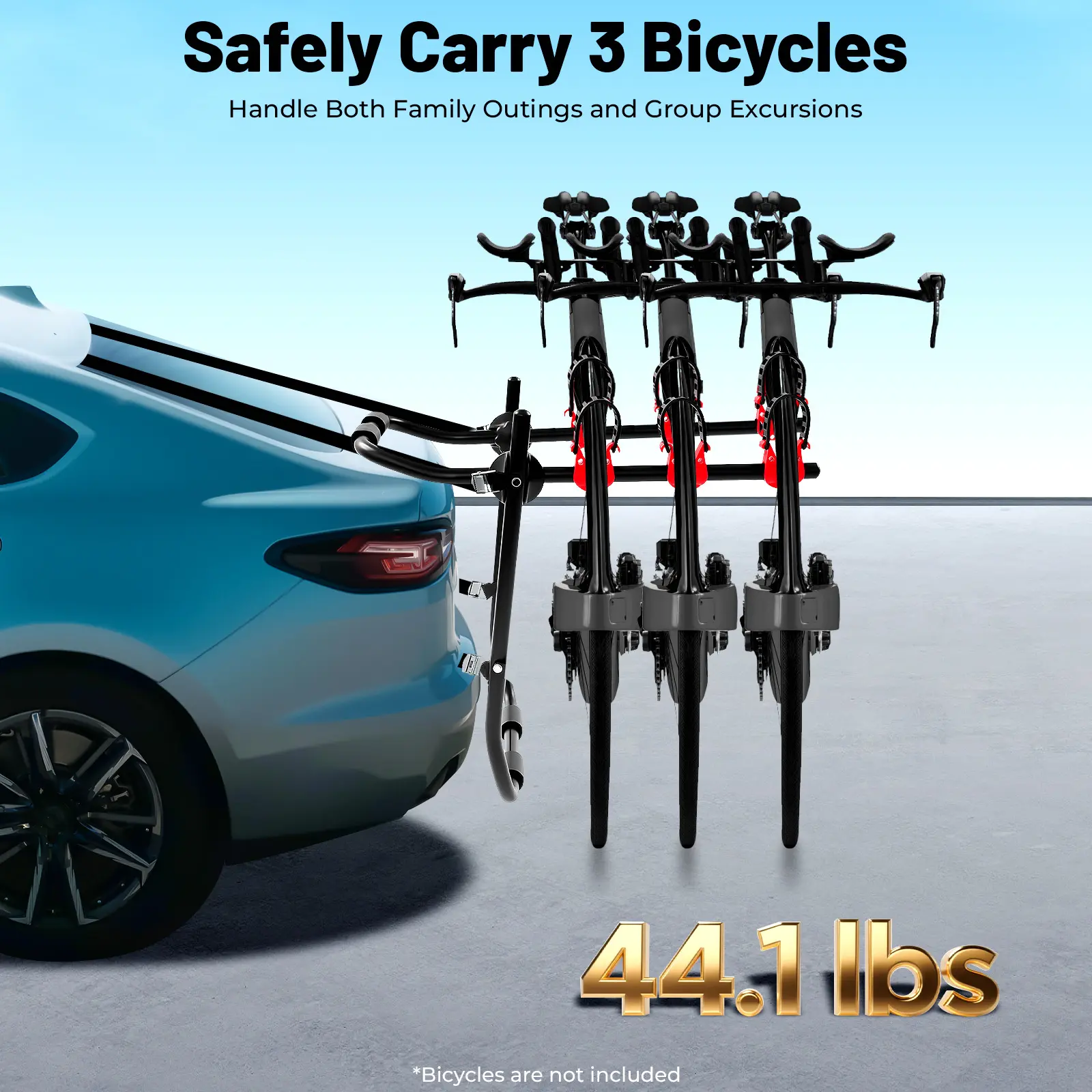 Foldable 3-Bike Trunk Mount Rack in Carbon Steel & Nylon, Modern Design with Quick Install for SUVs, Sedans & Minivans, 44.1 lbs Capacity, Net Weight, Overall Product Size, Mounting