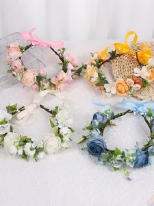 Bride Flower Crown Realistic Forest Style Beach Hair Accessory Vacation Wedding Decoration Headpiece Floral Tiara