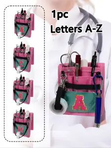 1pc Pocket Protector For Doctors With Rose Red Towel Embroidery Initials A-Z,Holder Utility Tool Bag,Nurse Scrub Organizer,Nurse Pocket Protector, Pockets For Hospital,Utility Organizer Pouch, Stationery Supplies Bag,With Pen Holder Utility Tool Bag