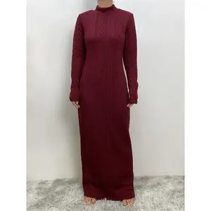 Women’s solid textured mock-neck long dress, casual long-sleeve sweater dress for daily wear, ladies’ winter clothing