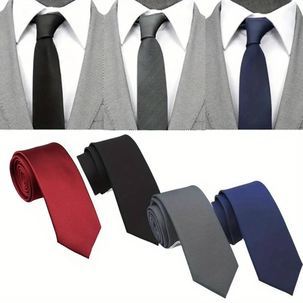 Men's 4-Pcs Vintage Skinny Solid Neck Ties - Affordable Plain Ties for Business Work, Wedding & Formal Occasions, Male Office Fashion Accessories, Neck Tie