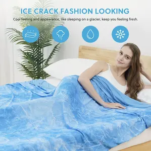 Orhopui Double-Sided Watercolour Effect Cooling Blanket - Lightweight Breathable Machine Washable Blue Bed Throw for Home Travel Office Gift