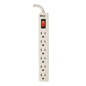 212 MAIN Power Strip - 6-Outlet, 2 ft. Cord, 125V, 15 A, UL Listed, White, Compact Wired Design for Indoor Compact Tech Accessories with Sliding Safety Covers