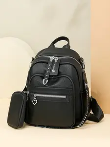 Women's Large Capacity Leather Backpack, Durable Backpack, Fashionable Lightweight Travel Commuter Bag, Casual Student Shoulder Bag Set for Fall Winter