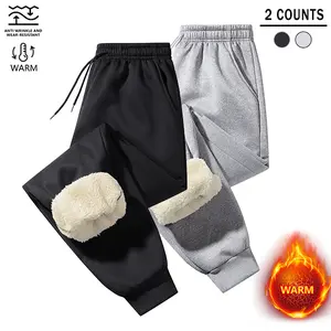 2 Pieces Men's Winter Fleece-Lined Warmth Simple Solid Color Fashion Versatile Cuffed Pants, Suitable for Outdoor Leisure and Daily Commuting