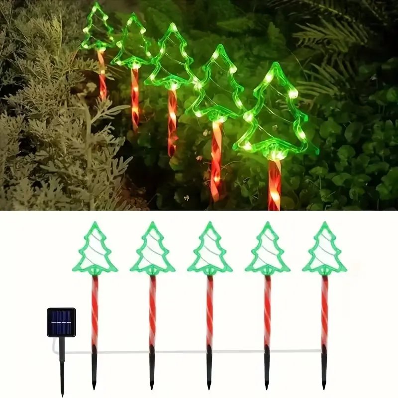 Solar Powered Christmas Tree Lights, Candy Cane Design, Outdoor Festive Decorations & Holiday Gift