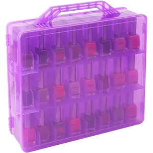 Universal Nail Polish Holder Gel Nail Polish Organizer Case for 48 Bottles Adjustable Dividers Space Saver,Double Sided Storage for Nail Bottles Mini Cars Threads Essential Oils (Purple)