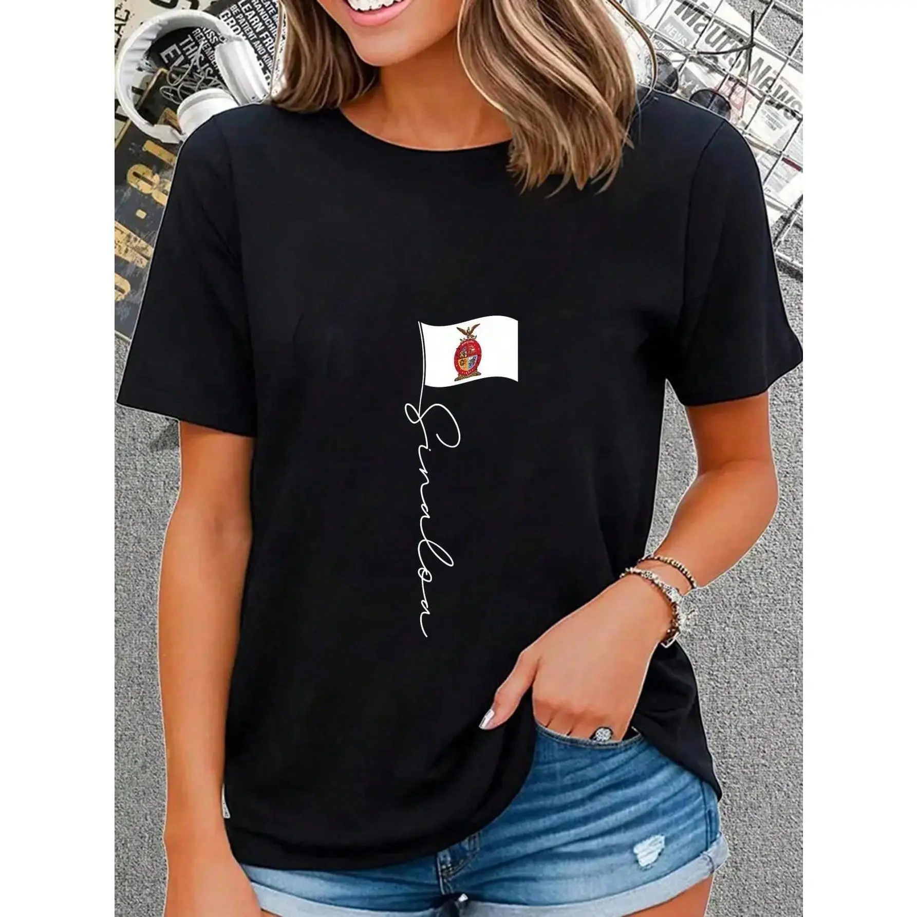 Sinaloa Signature Graphic T-Shirt for Men, Casual Short Sleeve Summer Top in Breathable Cotton Knitted Fabric, Shortsleeve, Flower, Round Neck, Pure Cotton, Plant Print, Cartoon, Christmas, Common Style, Tshirt, Regular Size