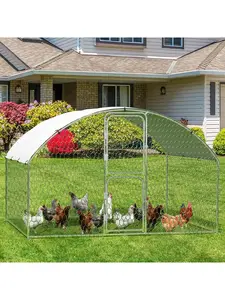 Large Galvanized Steel Chicken Coop Enclosure - Heavy-Duty Hexagonal Mesh Pen with Easy-Access Door, Rust-Resistant Frame, Weatherproof Anti-UV Cover, Secure Walk-In Poultry Hen House for Outdoor Backyard Use