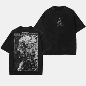 Maliketh Black Blade Unisex Oversize Washed Lightweight Cotton Wash T-Shirt Gift For Game Fan, Game Merch, Soulslike men shirts men Fabric Menswear men's t shirts