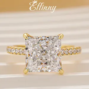 Effinny 4.0ct Princess Cut Gold Plated Engagement Ring, 925 Sterling Silver Women's Promise Ring, Cubic Zirconia Anniversary Ring for Wedding, Party, Travel, Statement Ring, Promise Ring Gf
