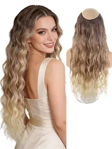 One-Piece V-Shape Water Wave Hair Extension, Long Curly Hair Clip-In, Gradient Color, Invisible Bb Clips, Heat Resistant Fiber, 60cm Women's Hair Extensions