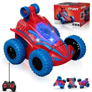 Spider Remote Control Car, 360° Rotation RC Stunt Car, Cool Flashing Light, Superhero Toy for Kids, Indoor & Outdoor 4wd, Birthday Gift for Boys Ages 3-12
