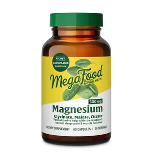 MegaFood Magnesium 300 mg - Highly Absorbable Formula for Heart Health, Nervous System & Muscle Relaxation - 60 Capsule Servings Brain Boost Supplement Daily