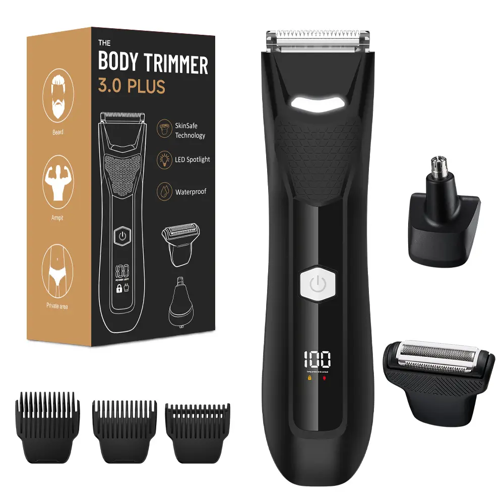 3-in-1 Electric Body Trimmer and Shaver, Waterproof Rechargeable Groin Trimmer for Men & Women with Ceramic Blades, Rechargeable Trimmer