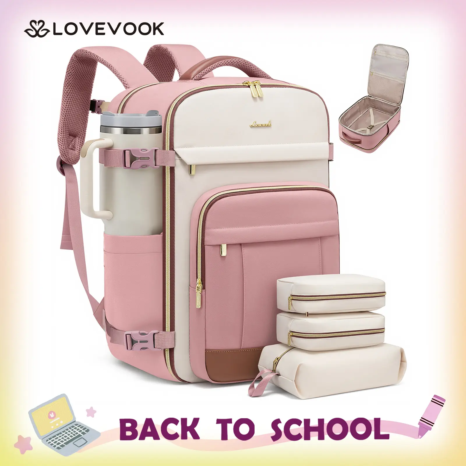 LOVEVOOK 40L & 50L Travel Backpack for Women & Men - 17.3 Inch Carry On Backpack & Personal Item Backpack for Airlines, Spacious and Durable Design, with 3 Packing Cubes