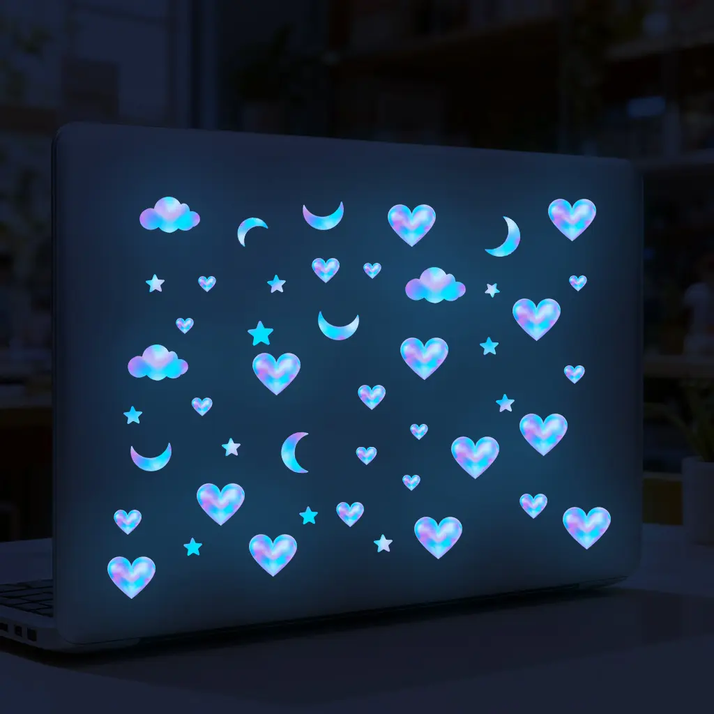 1 piece of luminous love heart, star and moon decorative wall sticker, Space theme design, self-adhesive and removable, PVC material, decoration for bedroom headboard, living room background wall and glass, reusable luminous decal