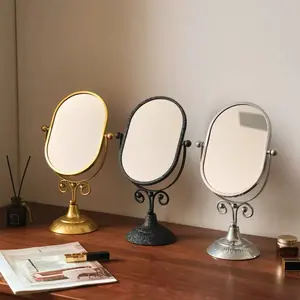 High-Value Makeup Mirror for Dorms & Home Use, Bedroom Desktop Oval Vintage Style, Trendy Retro Design, Perfect for Beauty Routine