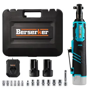 Berserker 3/8" Cordless Electric Ratchet Wrench Set, 35 Ft-lbs 260RPM 12V Power Ratchet Tool Kit with Variable Speed， 2x 2.0Ah Li-Ion Battery and Charger, 13 Sockets, 1/4" Adapter & 3" Extension Bar Automotive Construction