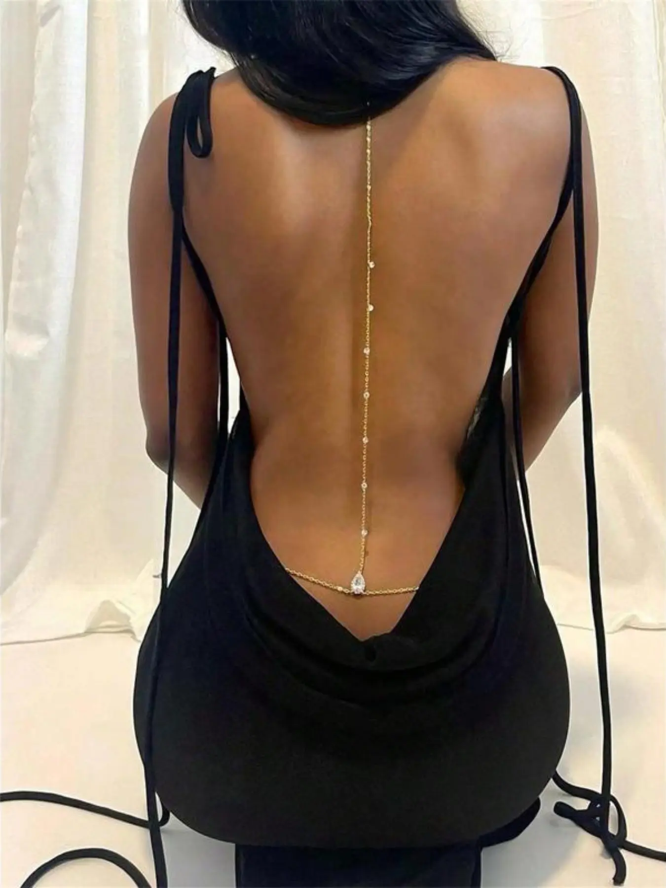 Rhinestone Decor Back Chain Necklace, Bling Chain, Fashion Body Jewelry for Party, Daily Clothing Decor, Trendy All-match & Exquisite Jewelry for Birthday Gift