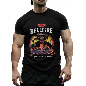 Stranger Things Hellfire Club Men’s Polyester T-Shirt, Hawkins High D&D Graphic Tee, Breathable Lightweight Fabric, 80s Retro Crew Neck Top for Netflix Fans