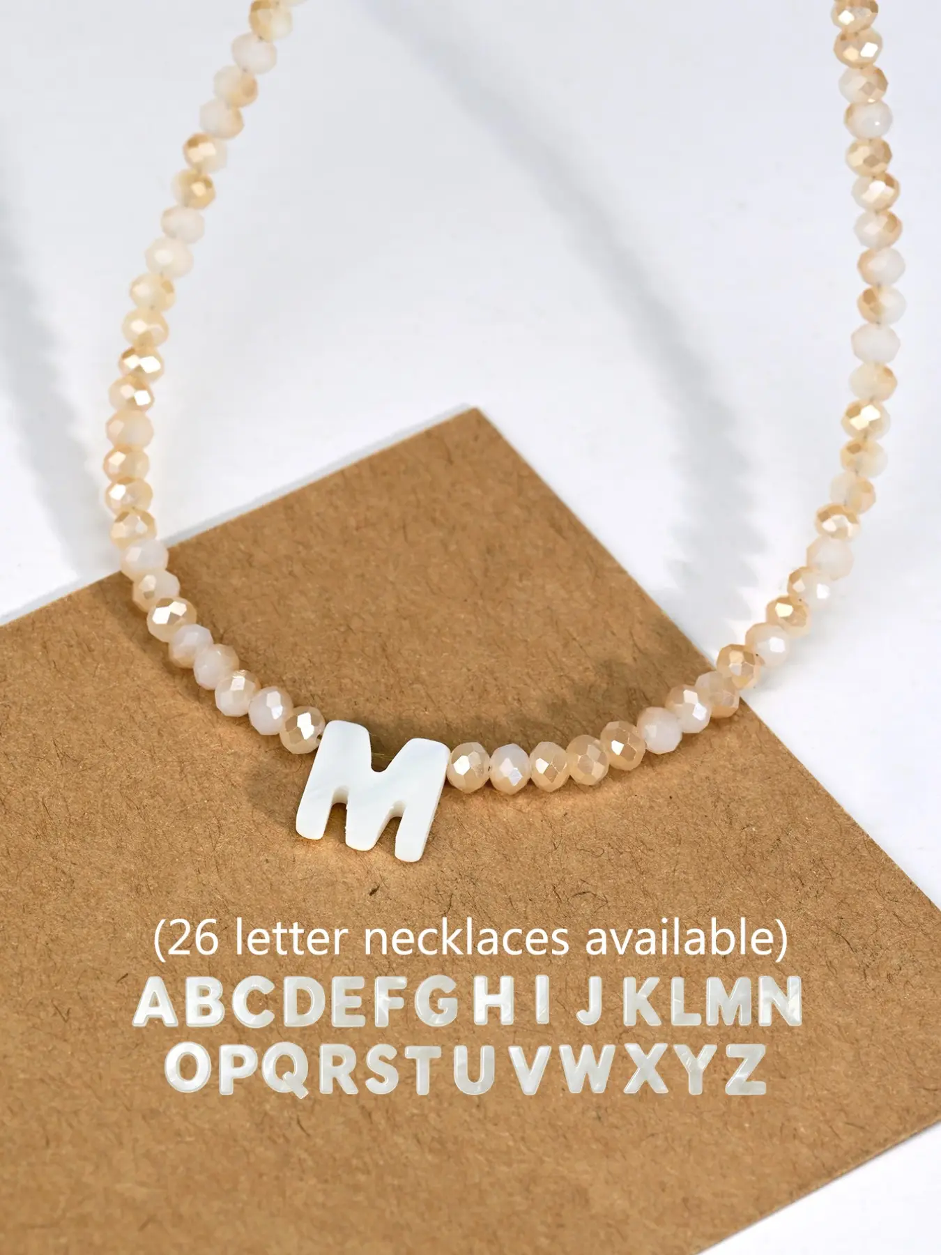 Elegant Shell Letter Initial Necklace Pendant with Artificial Crystal Beaded Chain, Stylish Stainless Steel Jewelry Gift, Fashion Accessory for All Seasons, Initial Pendant Necklaces