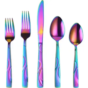 Rainbow Stainless Steel Flatware Set for 8,  Silverware Set with Fork Spoon , 40- Colorful Cutlery Tableware Set - Dishwasher Safe