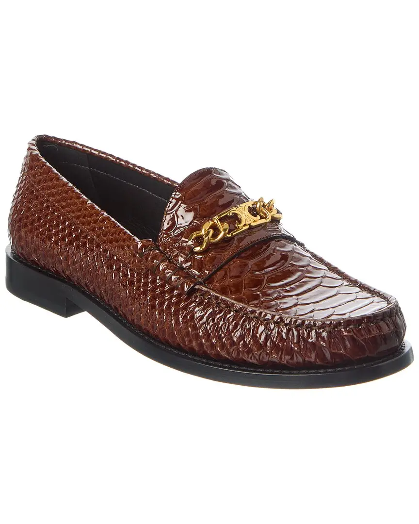 CELINE Loco Triomphe Python-Embossed Patent Loafer