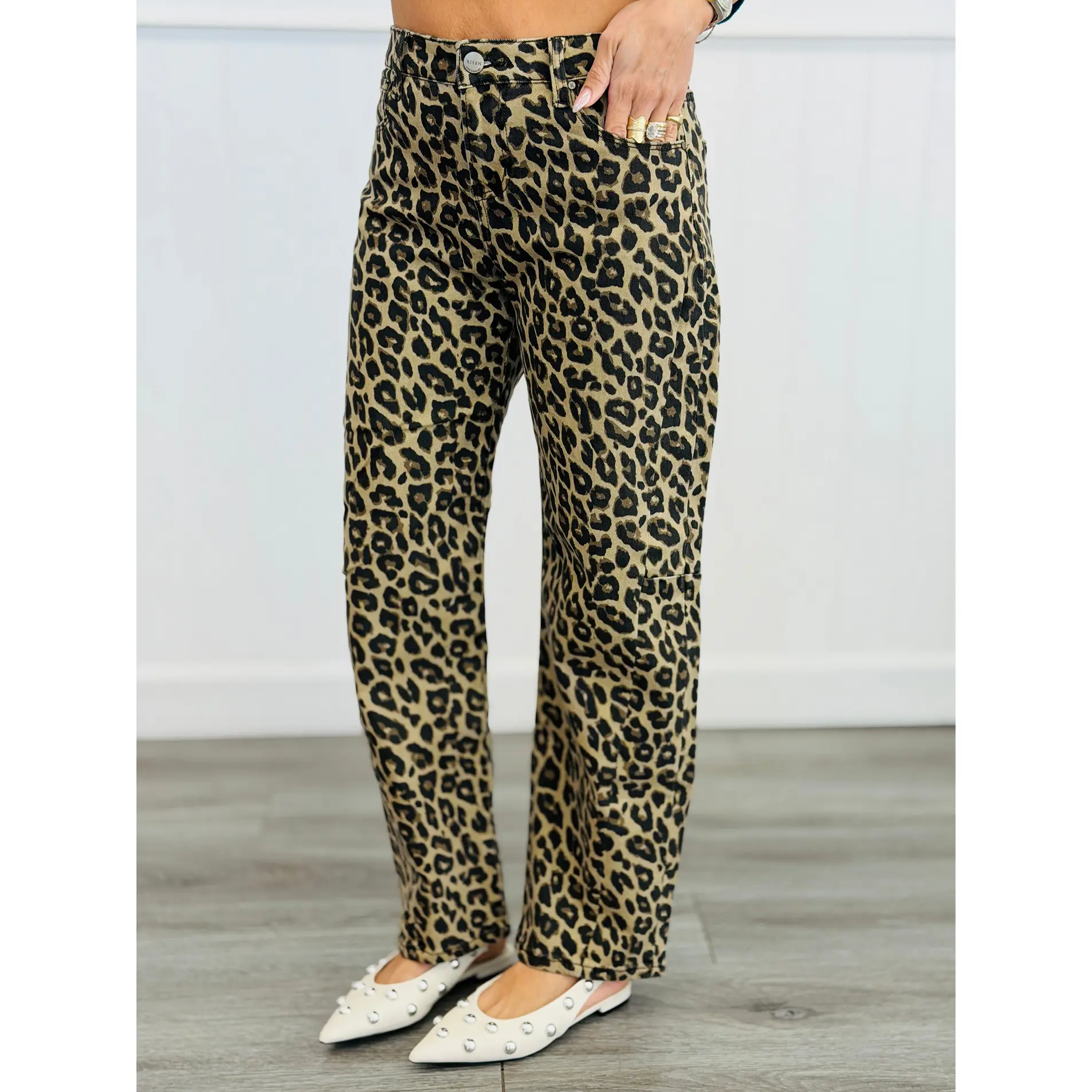 WR x Risen Leopard Love Barrel Jeans (Reg & Plus)