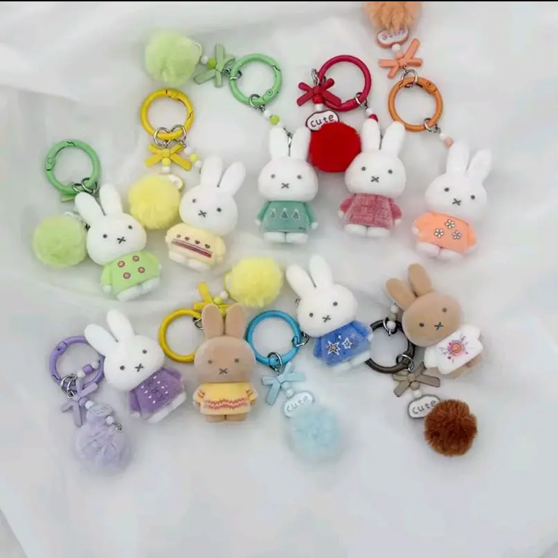 Kawaii Miffys Rabbit Flocked Keychains | Bunny Keyrings Bag Charm Accessories | Cute Figure Toys Gift