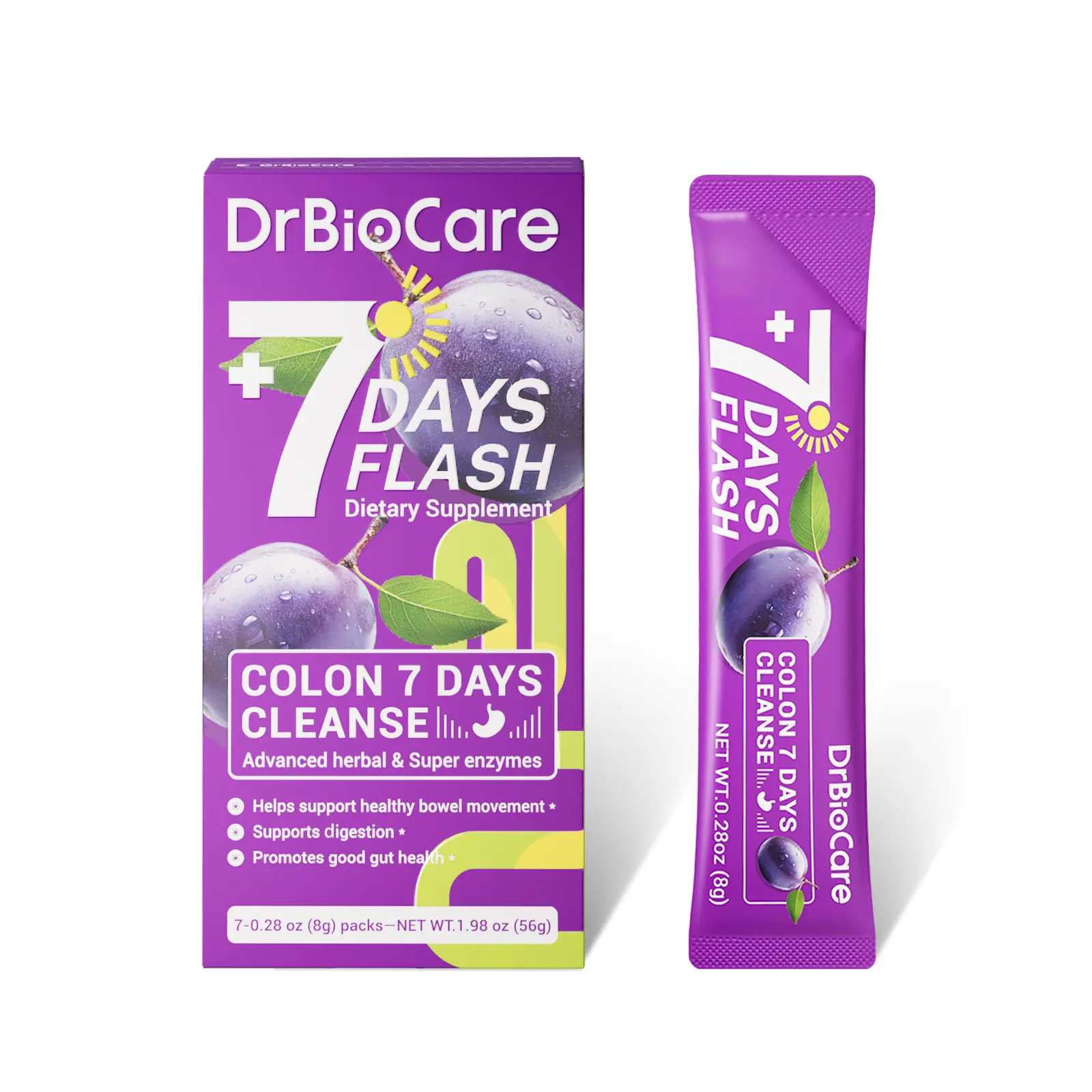DrBioCare Edible Dietary Powder Colon Cleanse Supplement, 7-Day Digestive Support, Gut Health & Bowel Regularity Aid with Probiotics & Herbal Enzymes