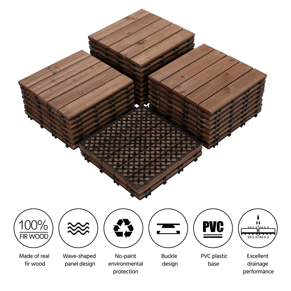 [27 PCS] Yaheetech Interlocking Patio Deck Tiles 12 x 12in Wood Floor Tiles Outdoor Flooring for Patio Garden Deck Poolside