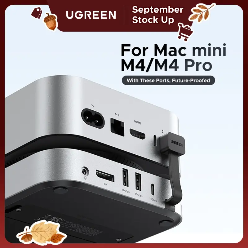 UGREEN Compact Dock & Stand for Mac mini M4/M4 Pro with NVMe SSD Enclosure, Computer Memory Card Readers, 3x USB-A 10Gbps Ports, USB Type-C Data Port for Fast Data Transfer, SD Card Support,tiktokshopstockup