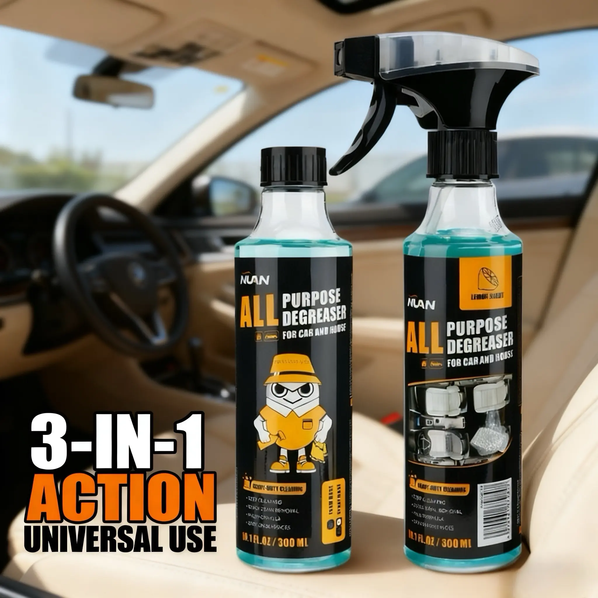 Nuan Multi-purpose cleaning spray: 300ml Multifunctional Cleaner for Home & Car, Removes Dirt, Water Stains and Dust